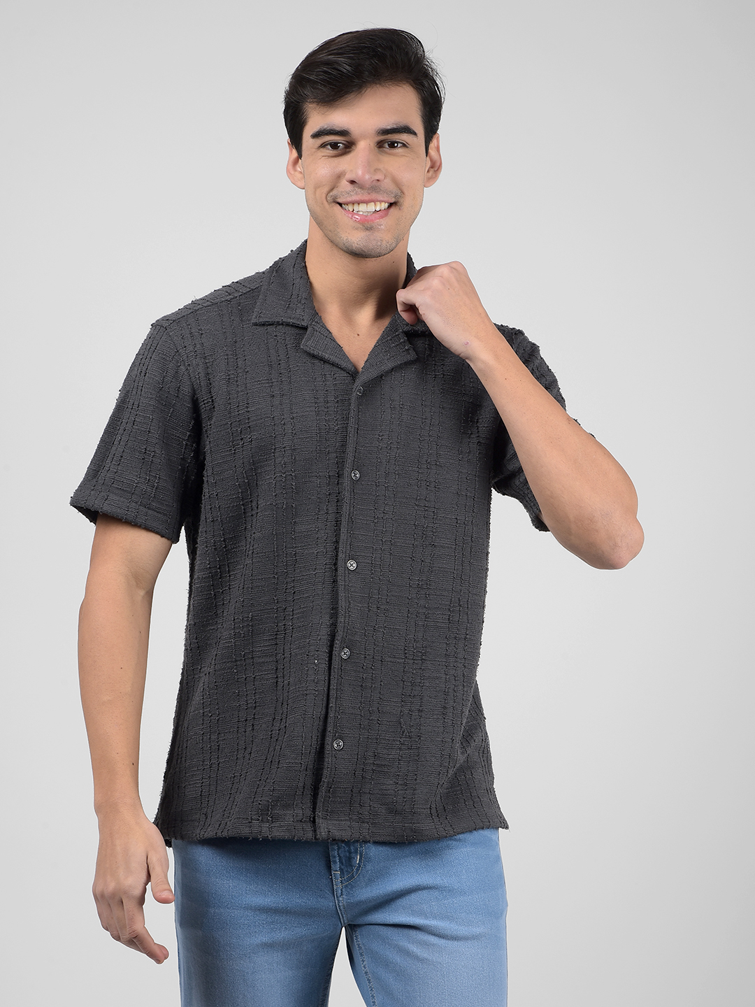 Numero Uno Men Textured Grey Shirt